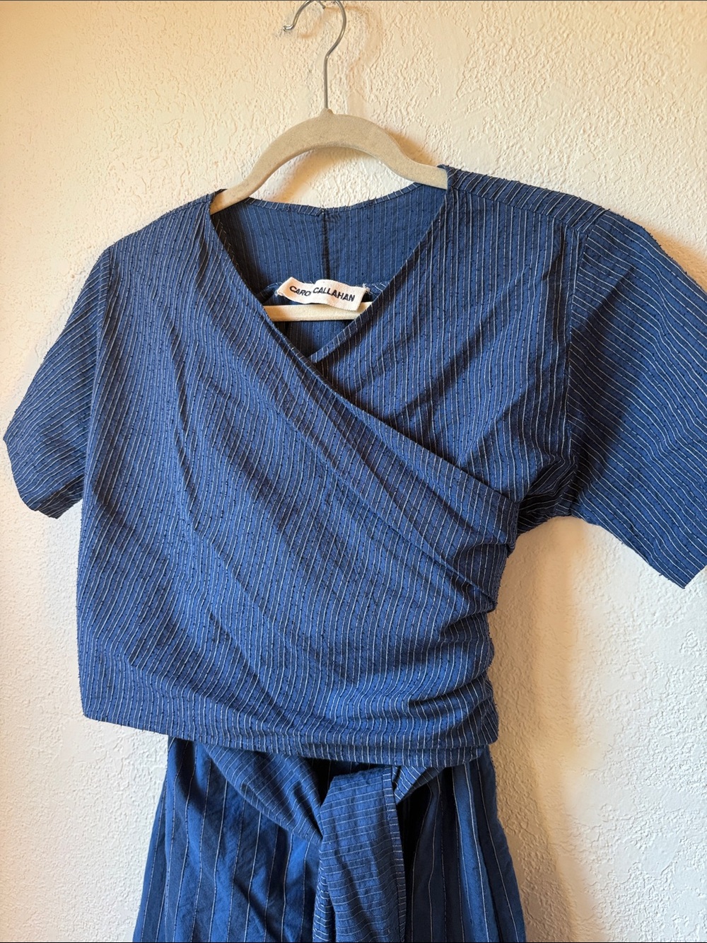 Caron Callahan Navy Stripe Wrap Maxi Dress - Picture 3 of 13